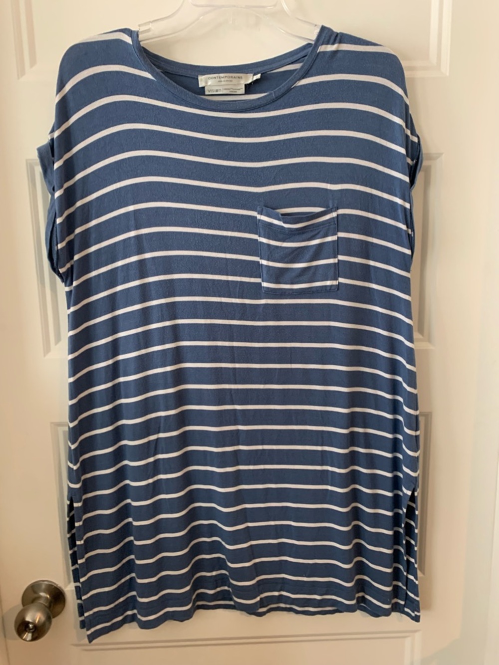 Simons Contemporaine ,Casual Blue & White Striped Pocket Tee tunic